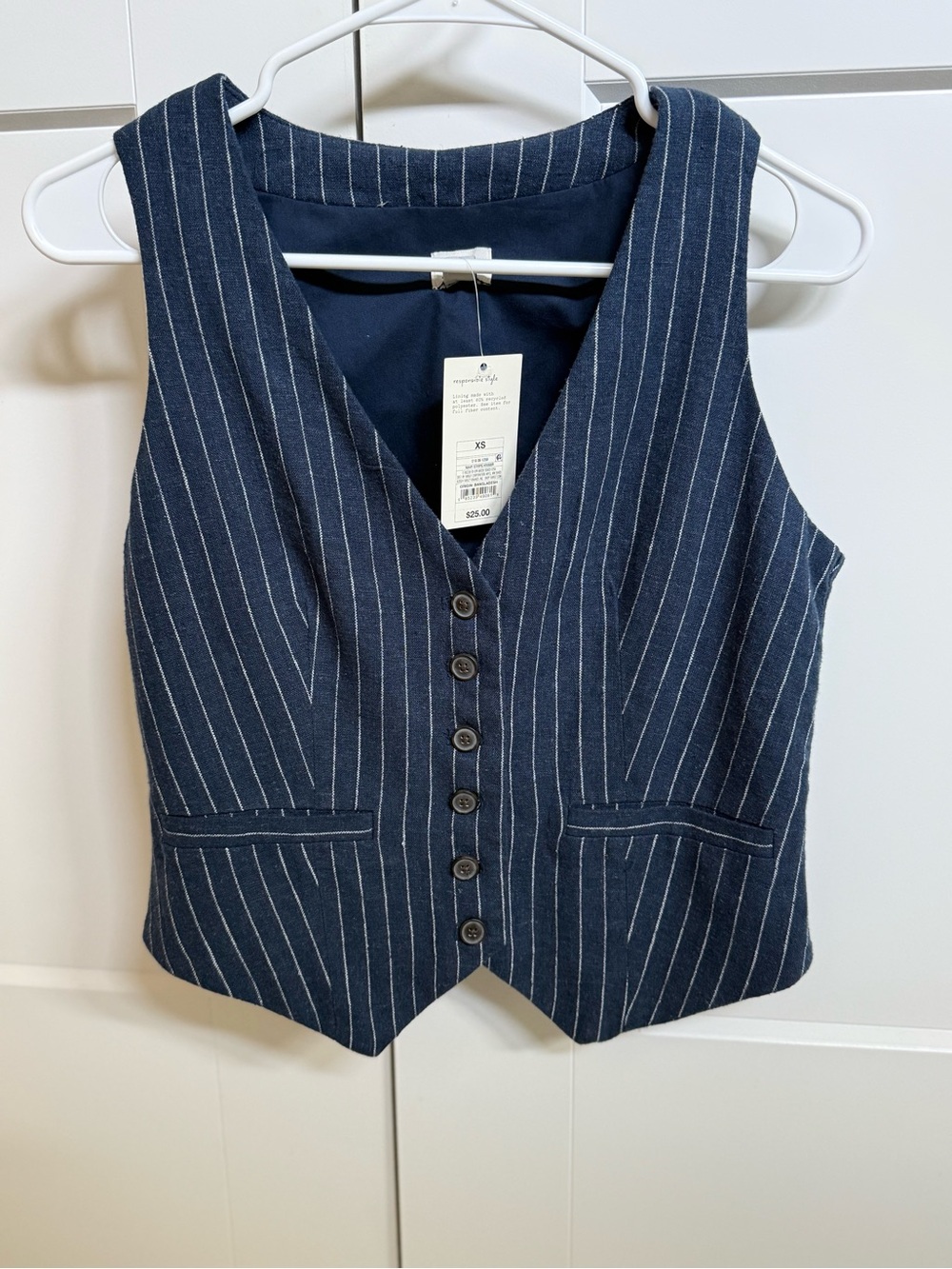 A NEW DAY Navy Pinstripe Button Front Vest- women’s size XS - NEW!